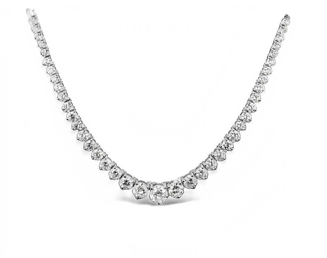 16"" Graduated tennis necklace in 18K WG with 3-prong set round diamonds.  D18.40ct.t.w.