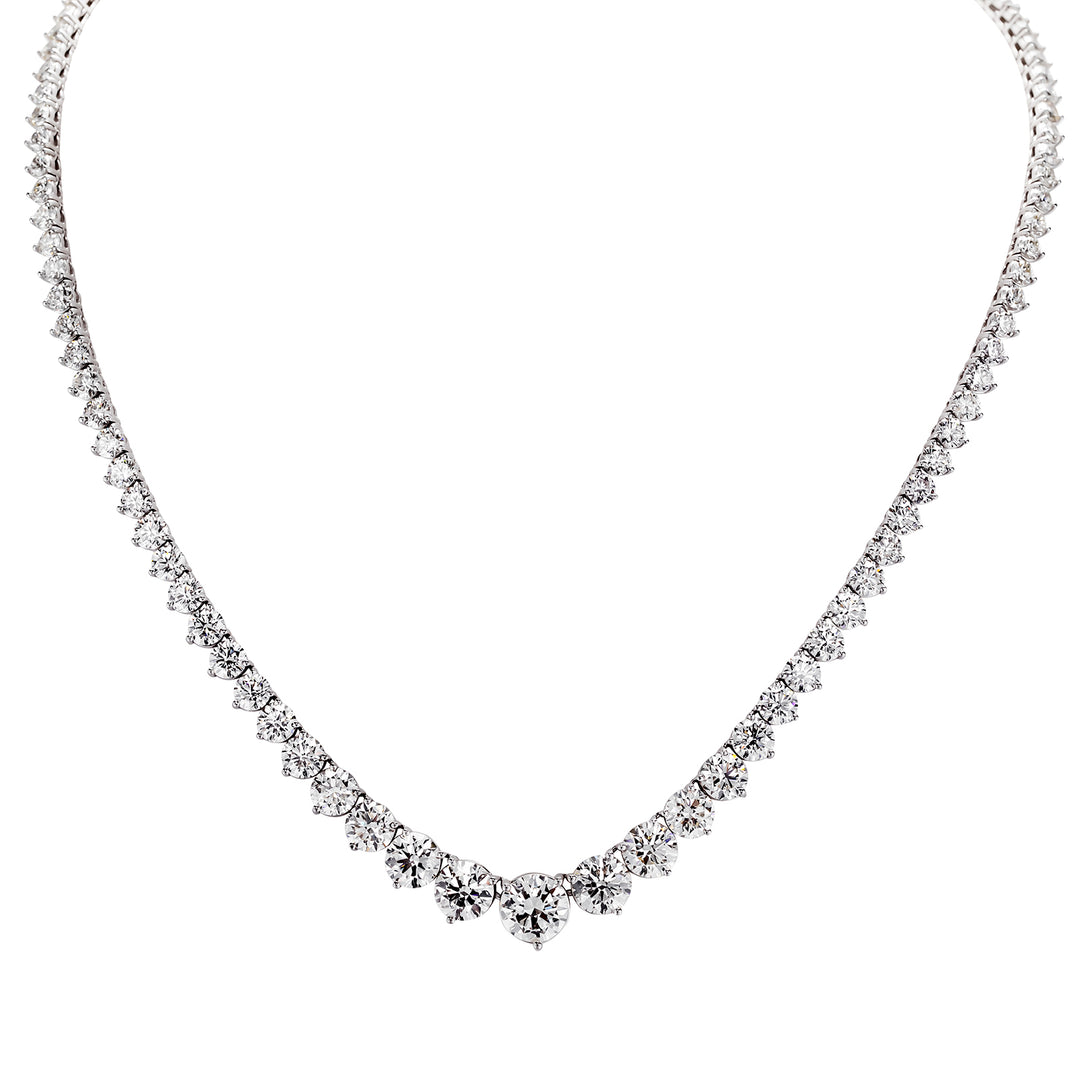 18"" Graduating tennis necklace in platinum with 3-prong set (114) round diamonds.  D30.15ct.t.w.  (Center - 2.00ct.)