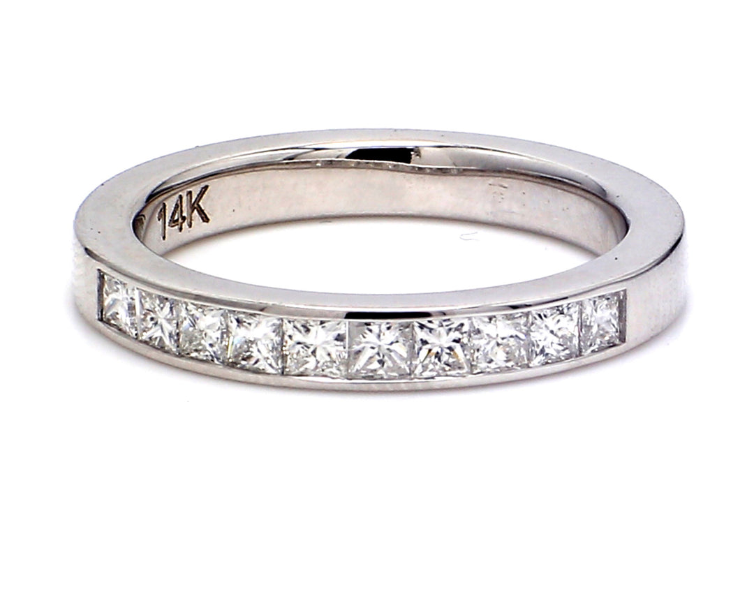 10-stone band with channel set princess cut diamonds.  D0.67ct.t.w.  Size 8