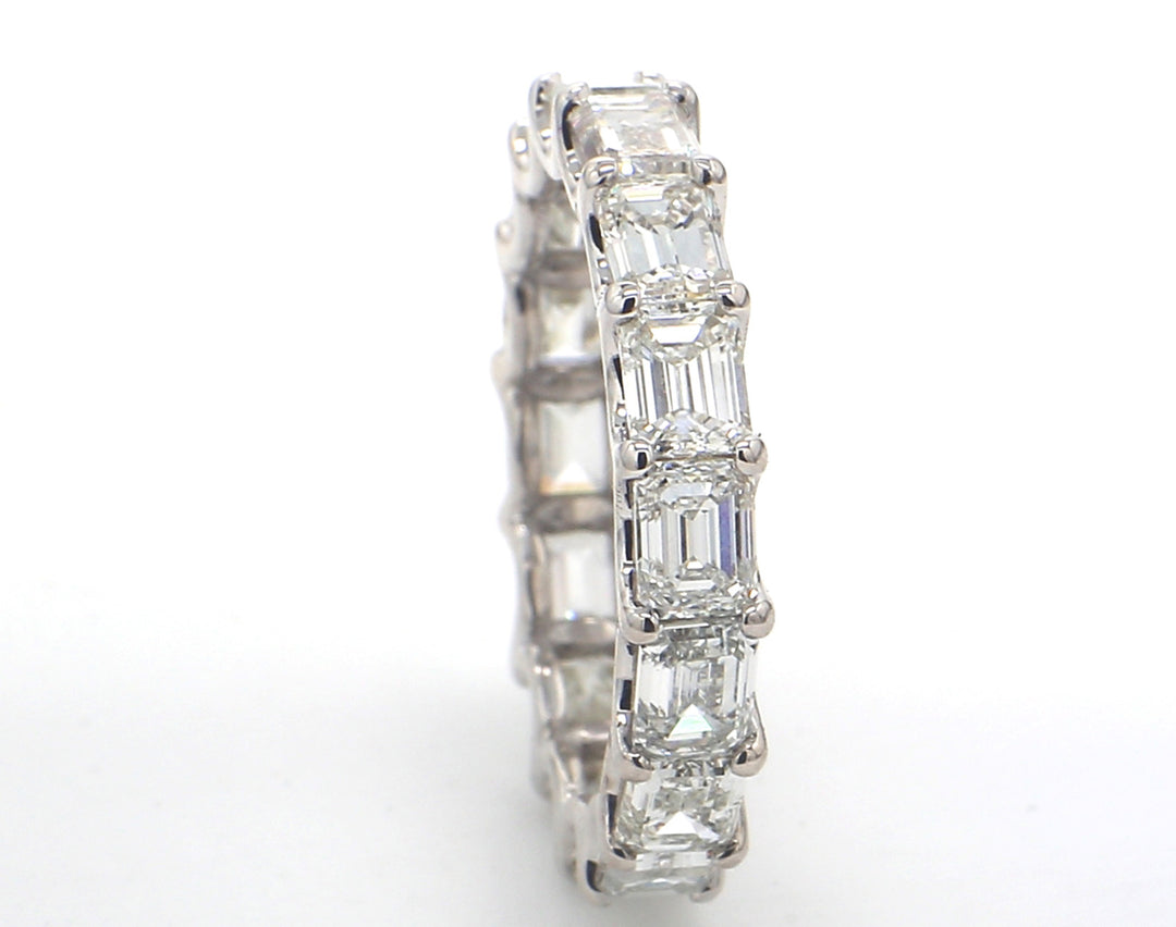 Eternity band in 18K WG with U-prong set (16) emerald cut diamonds.  D4.12ct.t.w.  Size 5.75