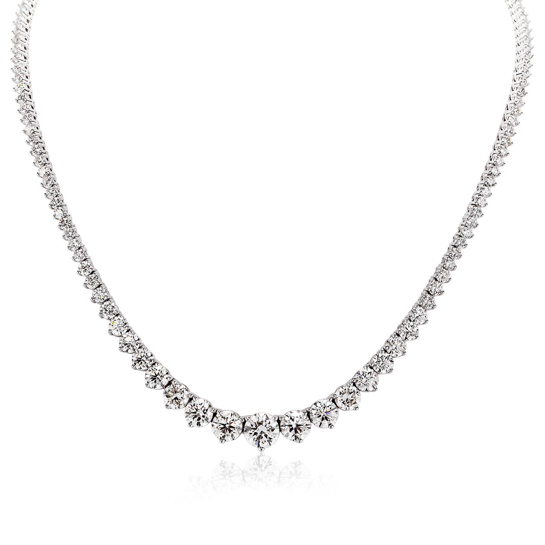 18"" Graduating tennis necklace in 18K WG with 3-prong set (135) round diamonds.  D25.03ct.t.w.