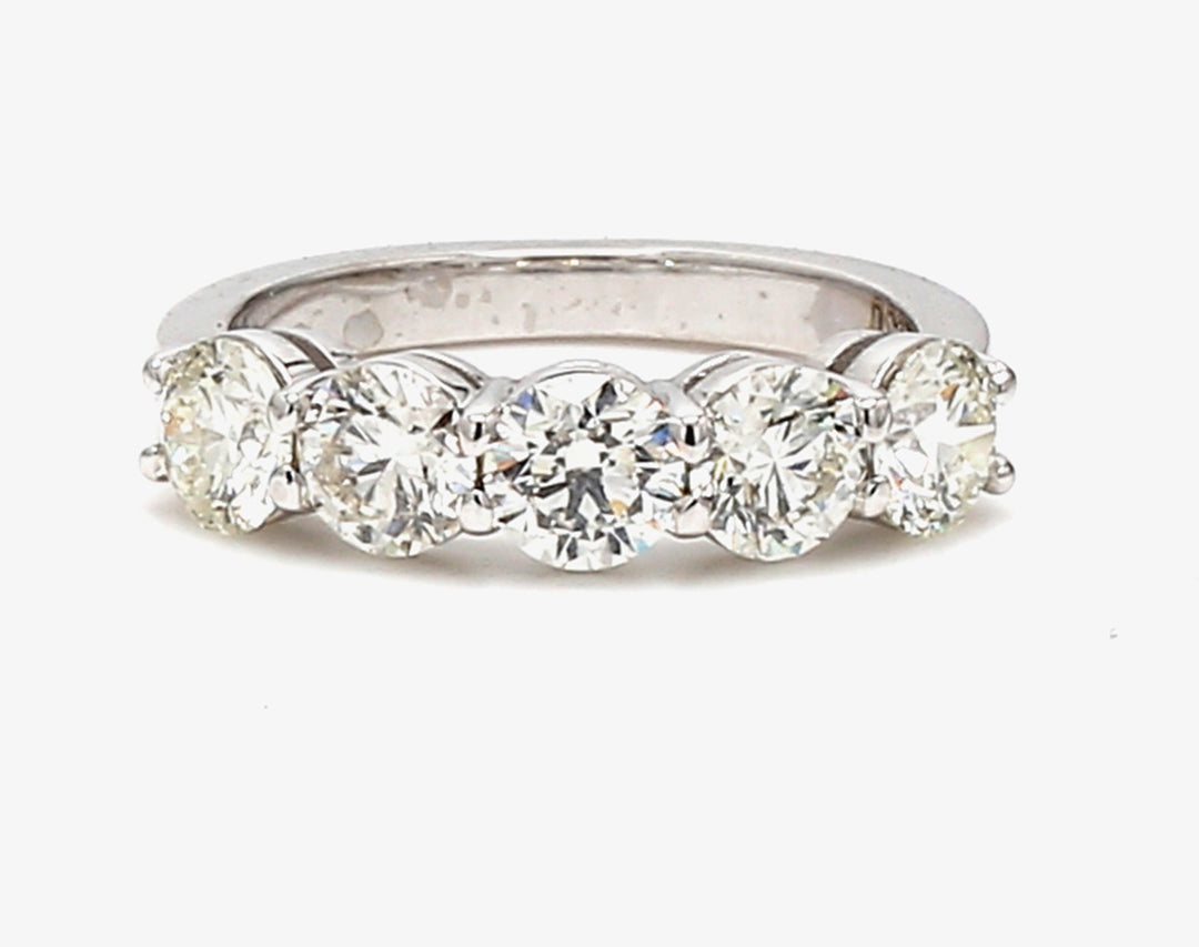 5-stone band in platinum with basket prong set round diamonds.  D1.92ct.t.w.  Size  6