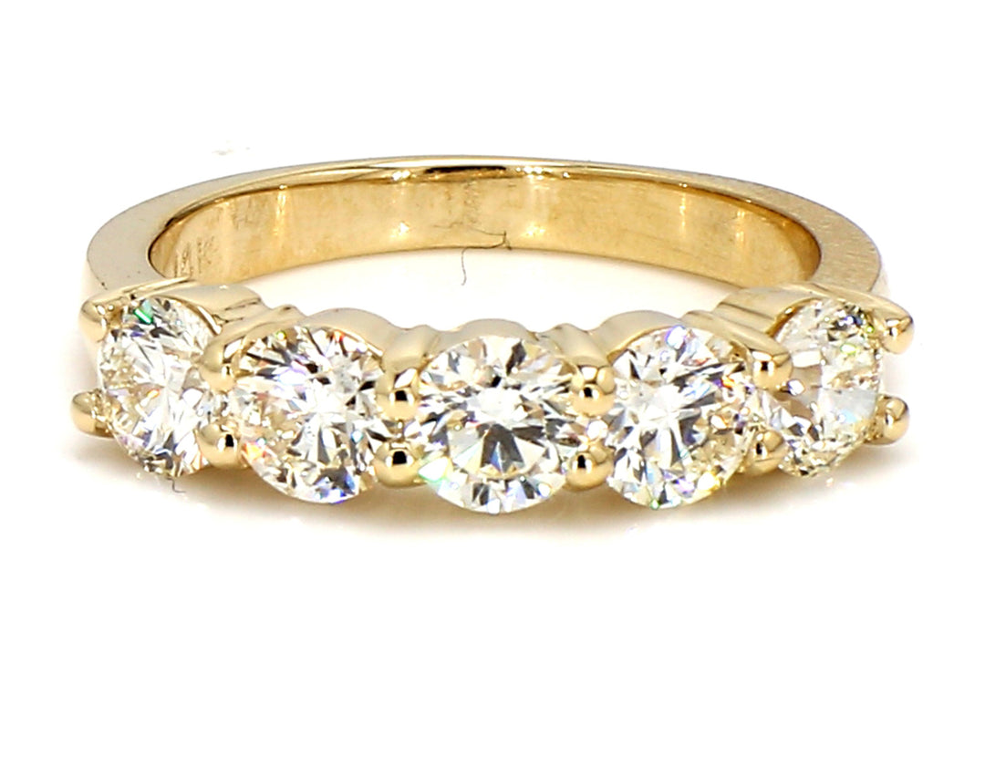 5-stone band in 14K YG with prong set round diamonds.  D1.78ct.t.w .  Size 6.5