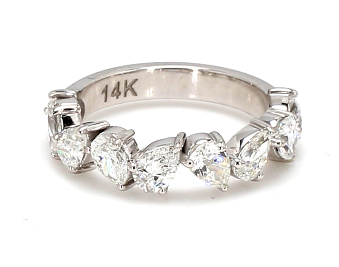 9-stone band with prong set pear shape diamonds.  D1.65ct.t.w.  Size 5.5