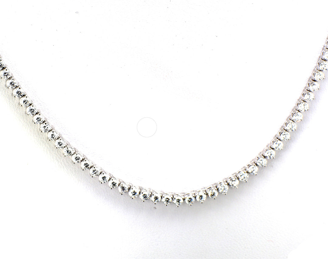 17"" Tennis necklace with 3-prong set G/VS round diamonds.  D6.39ct.t.w.