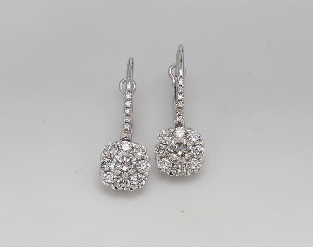 Cluster lever back earrings with pre-set round diamonds.  D1.52ct.t.w.