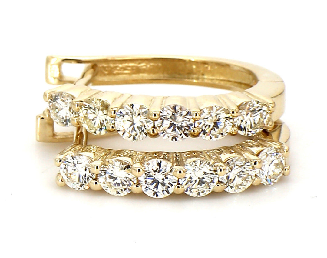 0.50"" Hoop earrings in yellow gold with prong set (12) round diamonds.  D1.08ct.t.w.