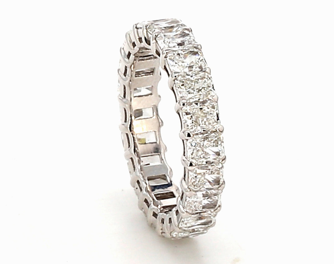 Eternity band with basket claw prong set (22) asscher cut diamonds.  D3.15ct.t.w.  Size 3.75