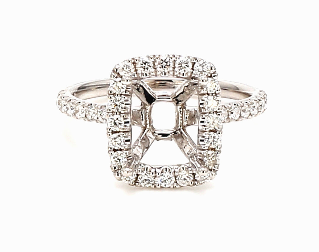 Halo semi-mount with prong set (36) round diamonds.  D0.45ct.t.w.  Size 5.75
