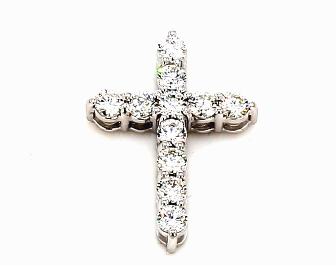 1"" Cross pendant in 18K WG with shared prong set (11) round diamonds.  D1.17ct.t.w.