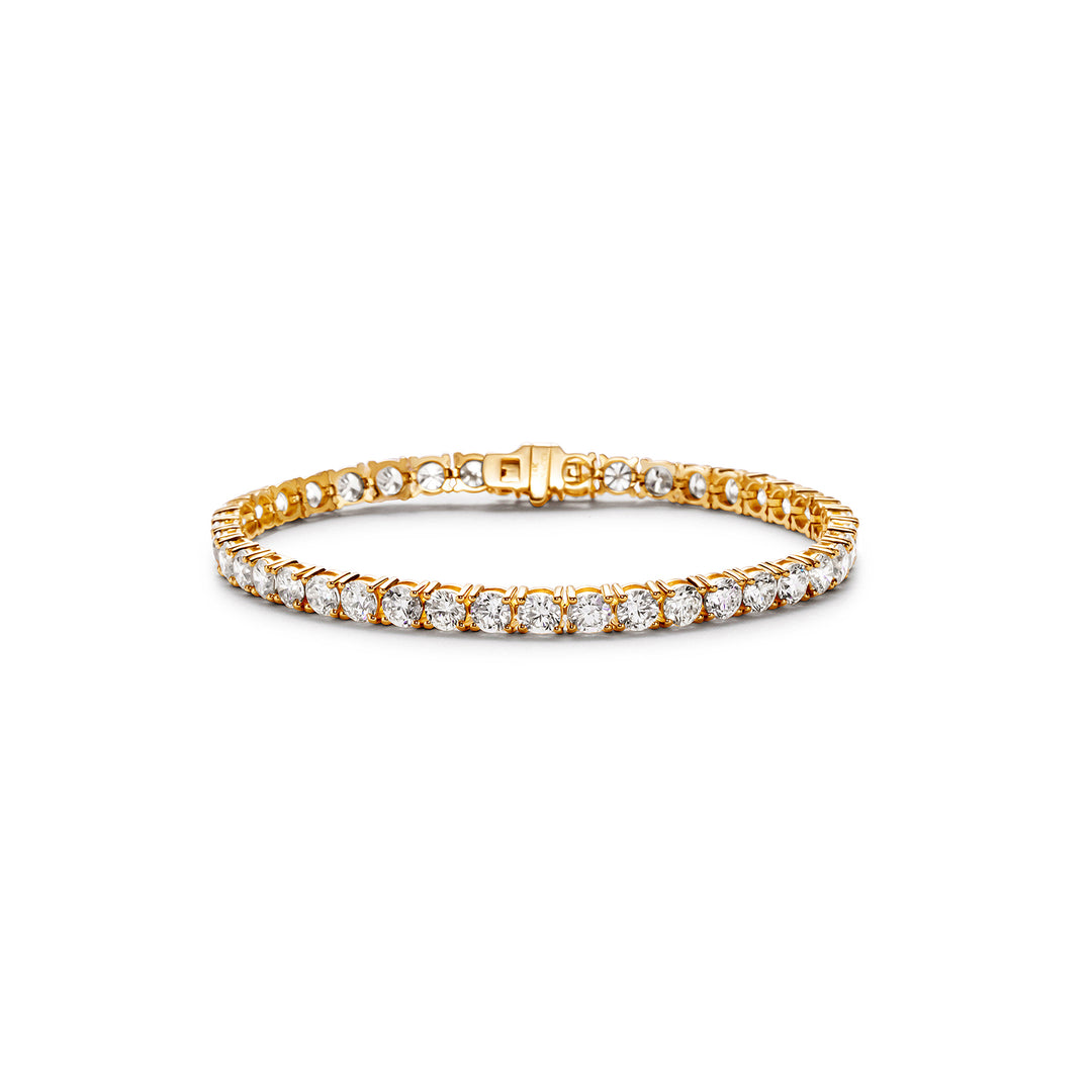 7"" Tennis bracelet in yellow gold with basket prong set (42) round diamonds.  D10.01ct.t.w.
