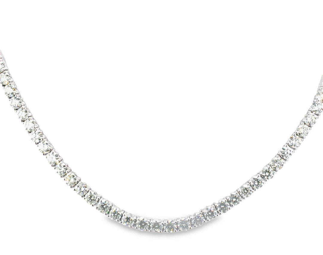 16.5"" Half way tennis necklace with basket prong set (53) round diamonds.  D8.56ct.t.w.