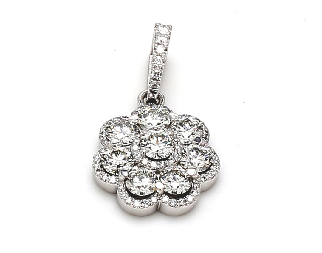 0.75"" Flower pendant with halo set (7) round diamonds.  D2.83ct.t.w.