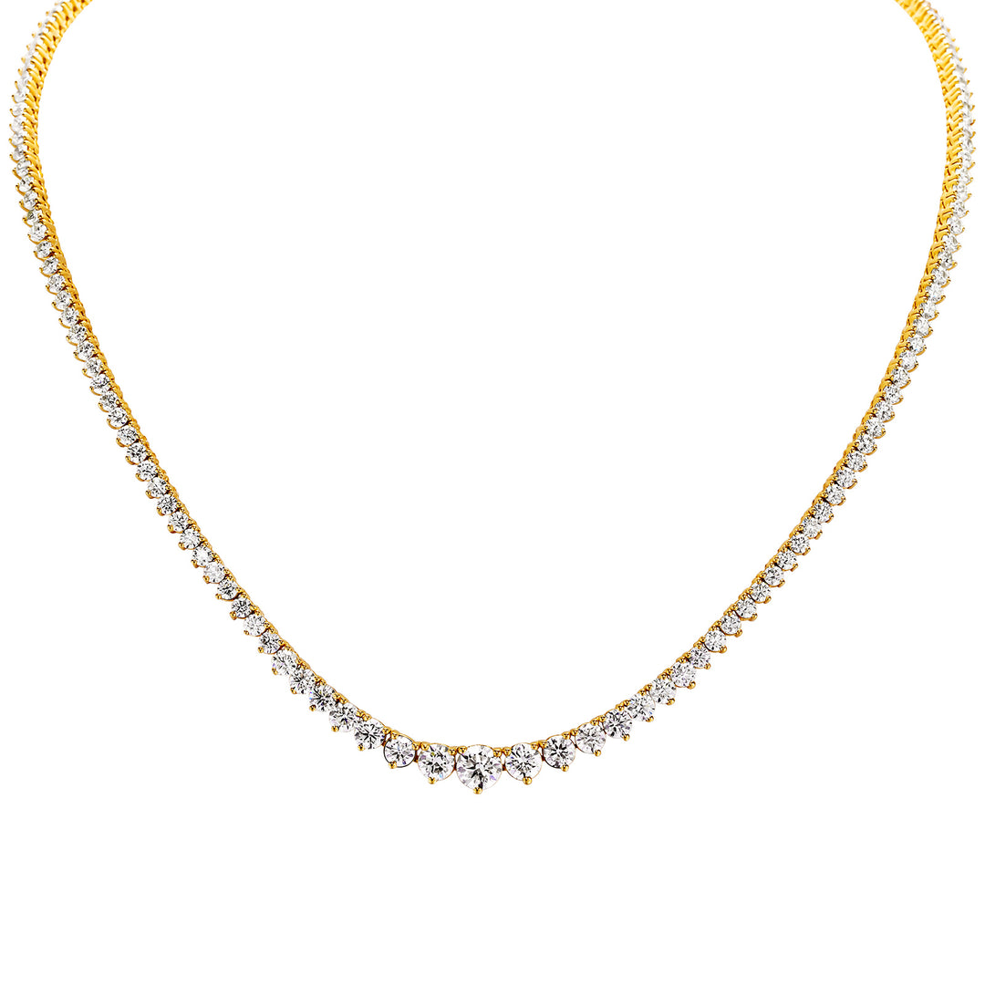 18"" Graduated tennis necklace in 18K YG with 3-prong basket set (170) round diamonds.  D13.79ct.t.w.