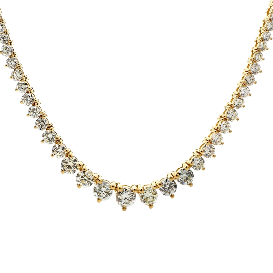 18"" Graduated tennis necklace in 18K YG with 3-prong basket set (170) round diamonds.  D14.39ct.t.w.