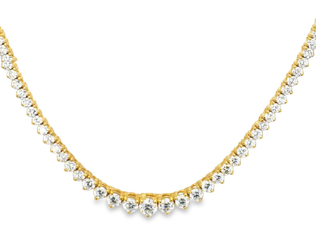 17.5"" Graduating tennis necklace in 18K YG with 3-prong set (168) round diamonds.  D11.23ct.t.w.