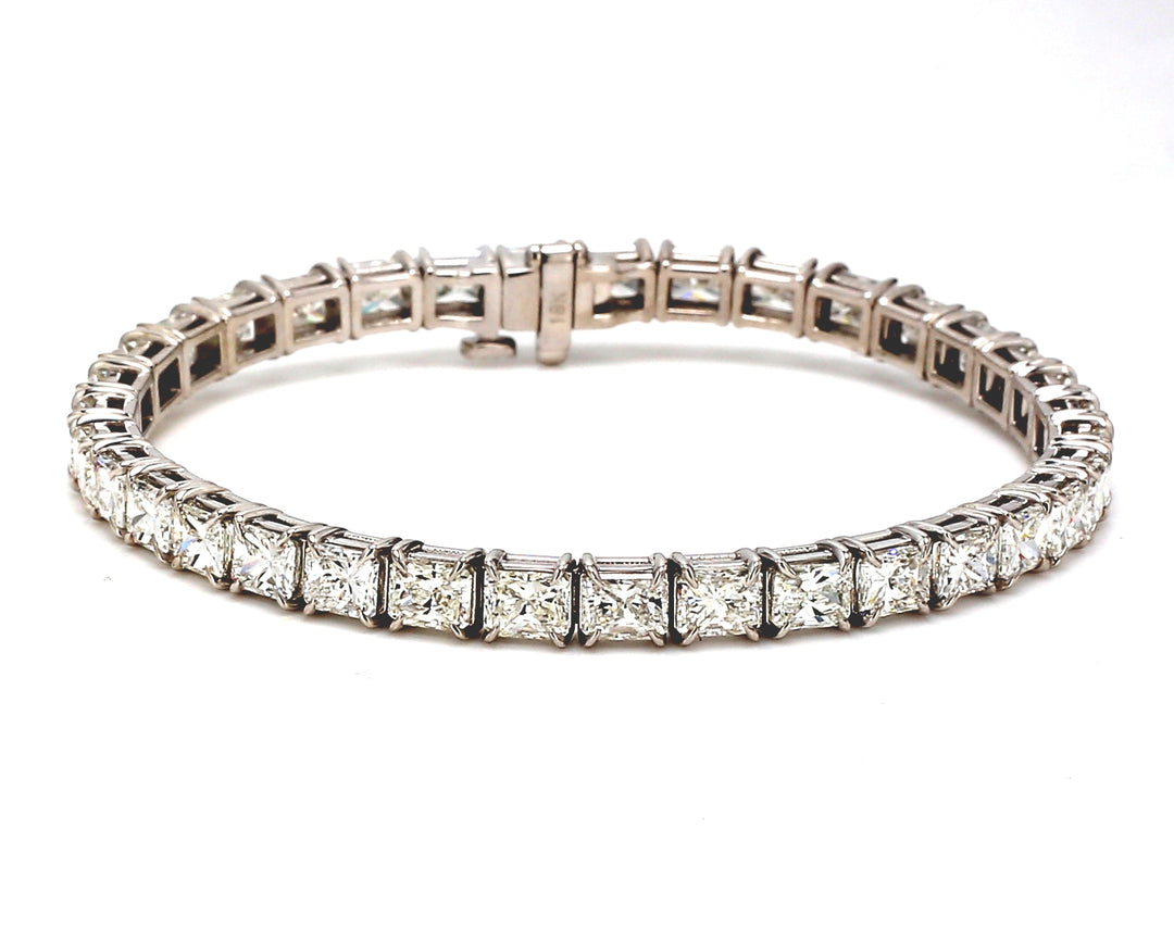 6"" Tennis bracelet east to west style with basket prong set (35) radiant cut diamonds.  D10.78ct.t.w.