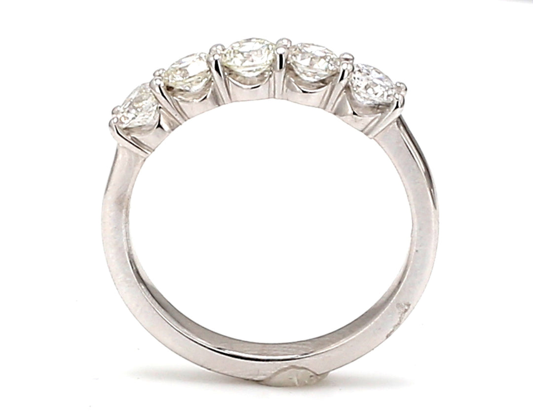 5-stone band in platinum with prong set round diamonds.  D0.94ct.t.w.  Size 6