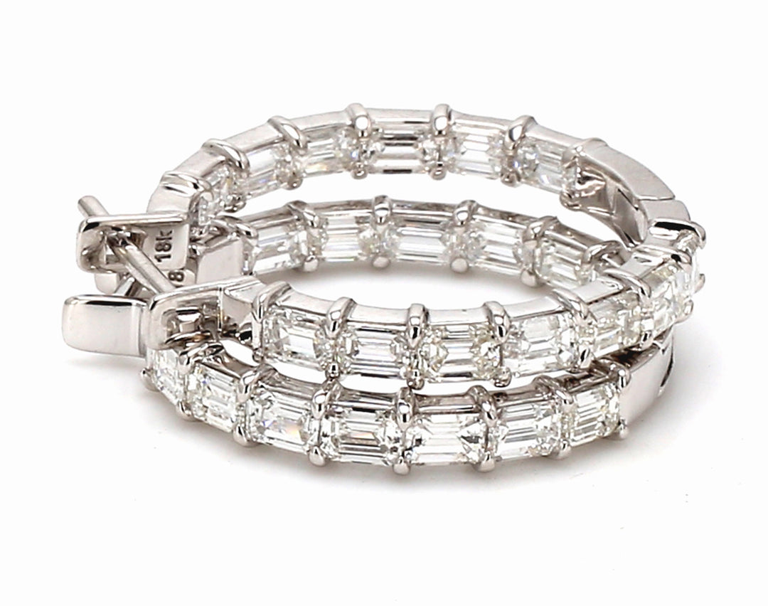 1"" Inside out hoop earrings in 18K WG with prong set (26) emerald cut diamonds.  D3.73ct.t.w.