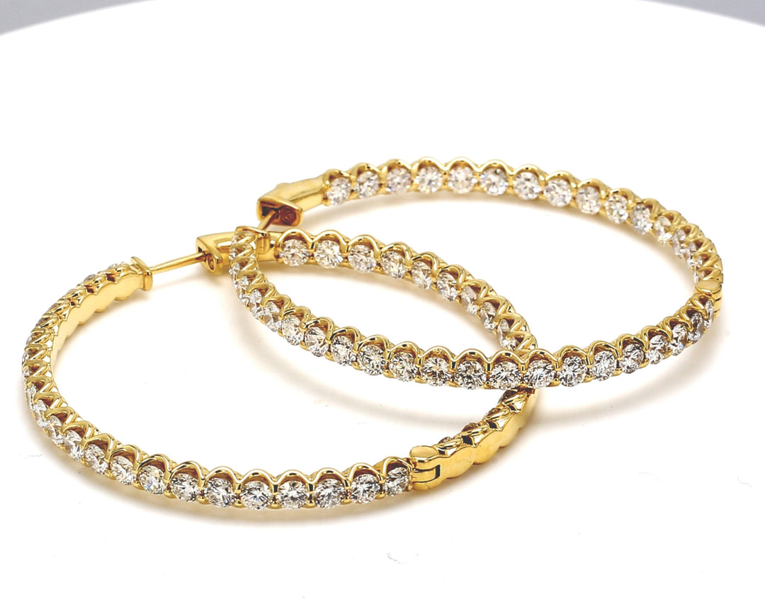 1.80"" Inside out hoop earrings in 18K YG with U-prong set (76) round diamonds.  D7.98ct.t.w.