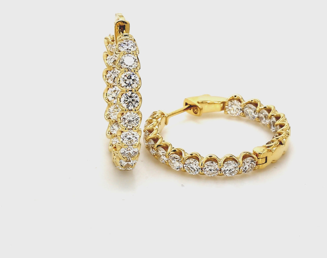 1"" Inside out hoop earrings in 18K YG with U-prong set round diamonds.  D5.78ct.t.w.