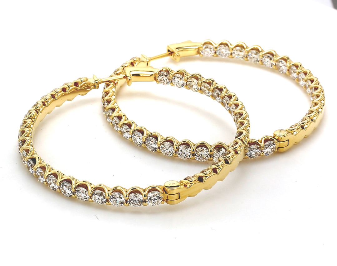 1.80"" Inside out hoop earrings in 18K YG with U-prong set round diamonds.  D11.56ct.t.w.
