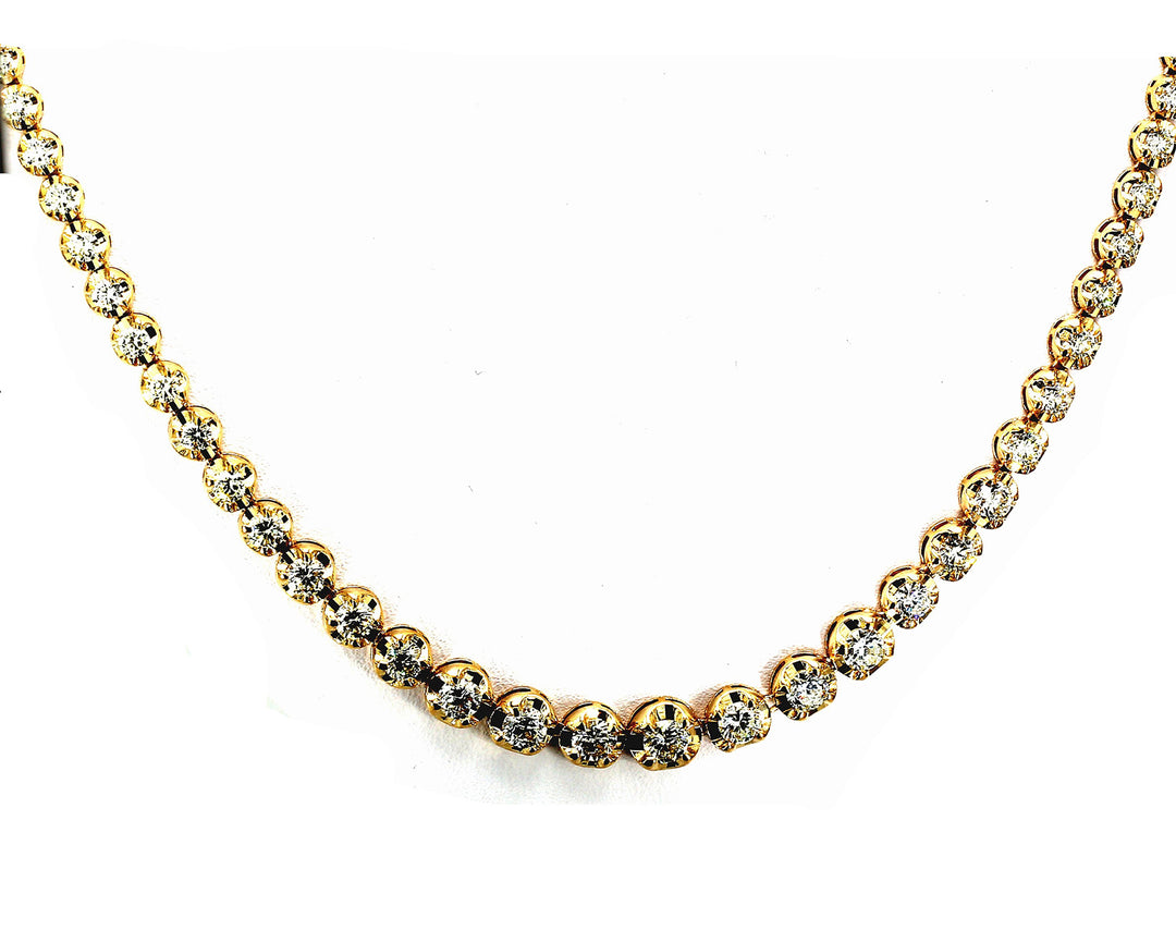 17.5"" Half way tennis necklace in 18K YG with crown head set (39) round diamonds.  D6.12ct.t.w.