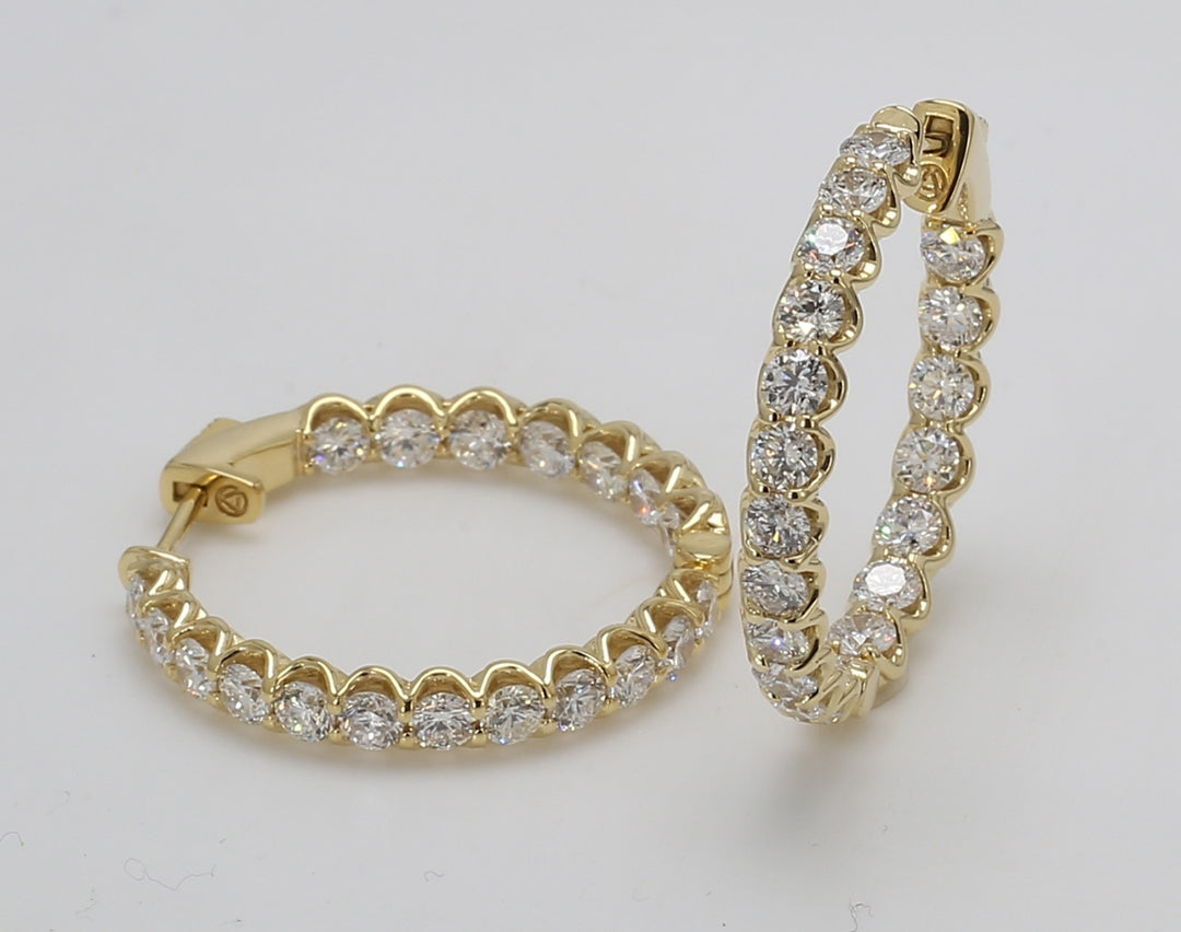 1"" Inside out hoop earrings in 18K YG with U-prong set (38) round diamonds.  D3.99ct.t.w.