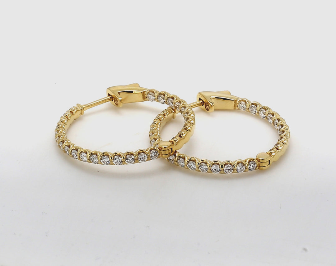 1"" Inside out hoop earrings in 18K YG with U-prong set (52) round diamonds.  D1.60ct.t.w.