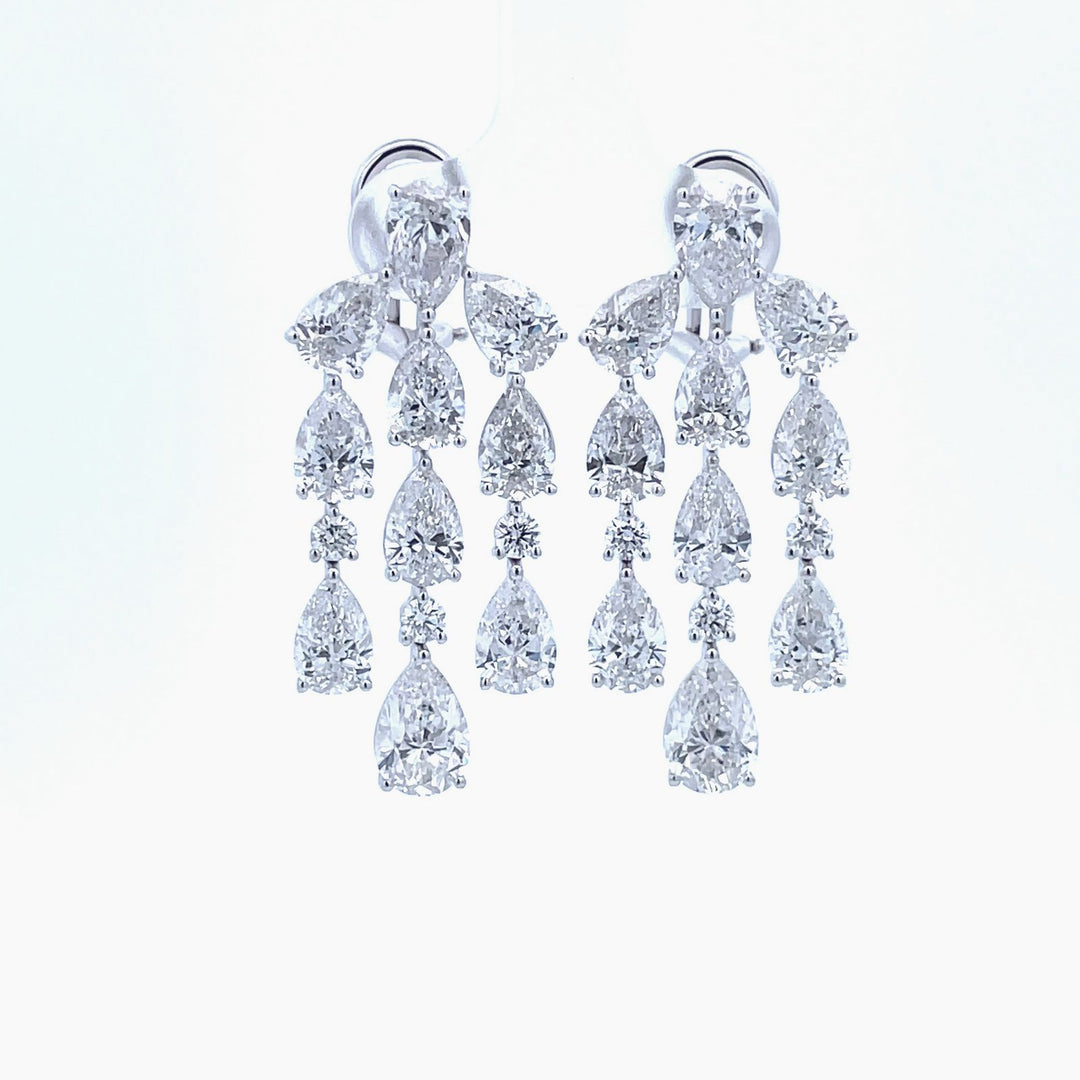 1.25""Chandellier earrings in 18K WG with prong set GIA certified D-G/SI1-SI2 pear shapes and middle link round diamonds.  D11.89ct.t.w.