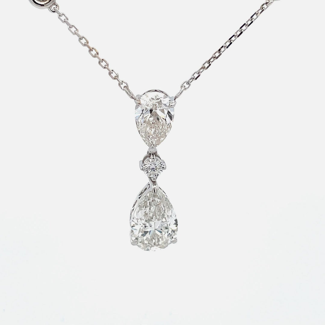 18"" Drop necklace in 18K WG, diamonds by the yard chain, with GIA certified I/SI2 pear shape diamonds.  D6.03ct.t.w.  (Center - 3.02ct.)