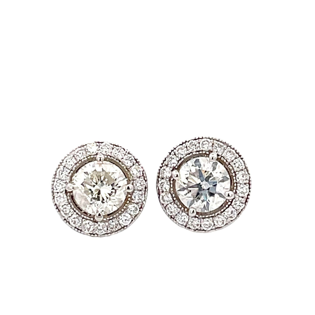 Halo push back stud earrings with round diamonds.  D2.49ct.t.w.  (Center - 2.02ct.t.w.)