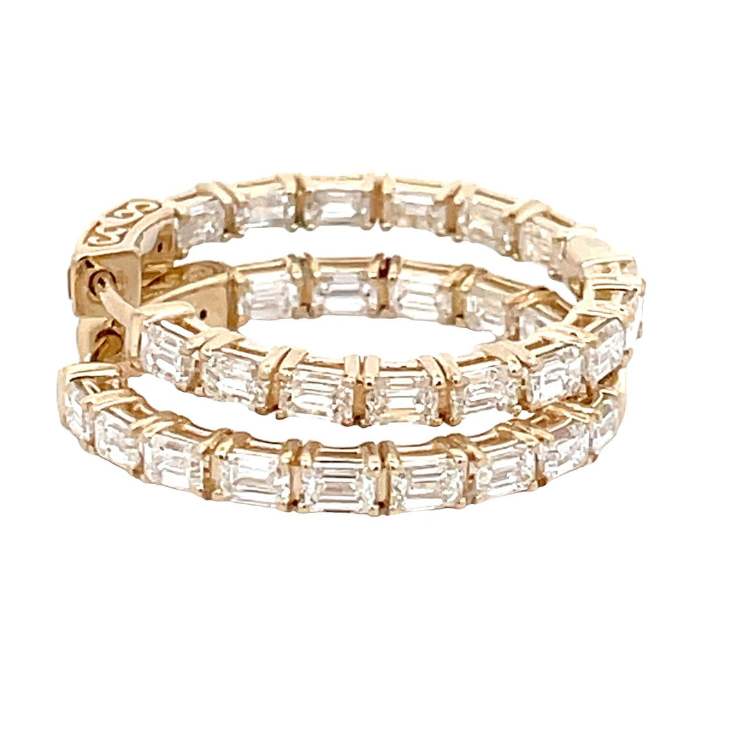 1"" Inside out hoop earrings in 14K YG with basket prong set (30) emerald cut diamonds.  D2.78ct.t.w.
