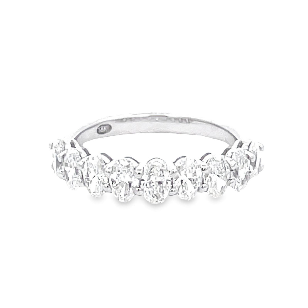 9-stone band in 18K WG with basket prong set oval diamonds.  D1.34ct.t.w.  Size 5.75