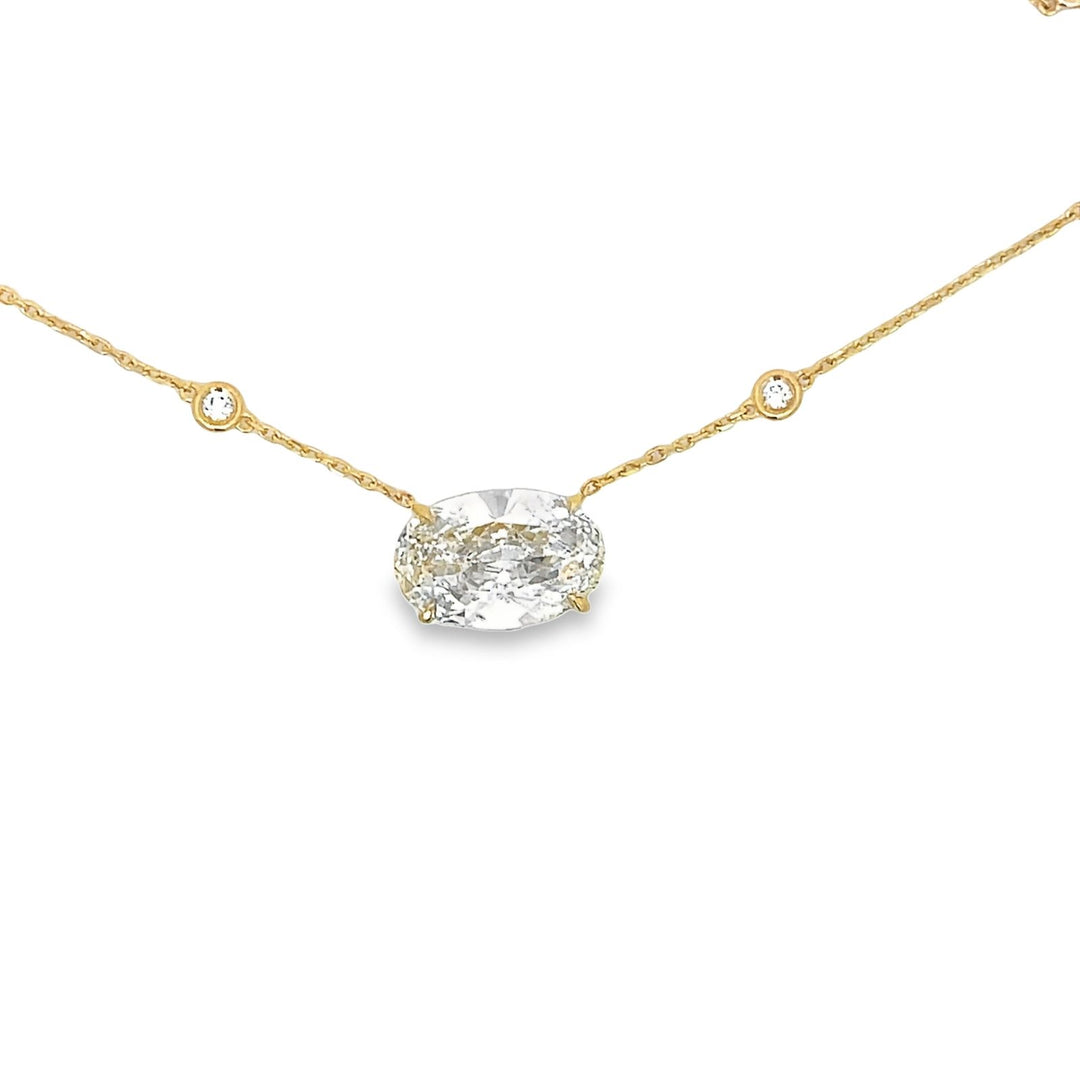 18"" Diamond by the yard necklace in 18K YG with GIA certified L/SI2 oval diamond center.  D7.53ct.t.w.  (Center - 7.01ct.)