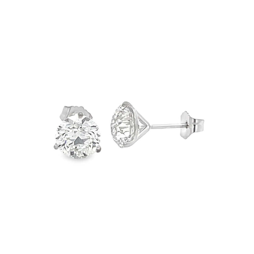 Push back stud earrings martini style with 3-prong set GIA certified L/VS2 round diamonds.  D3.00ct.t.w.