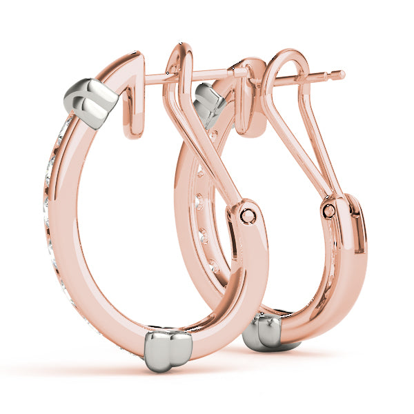 18K Rose Gold Round Diamond J-Hoops
