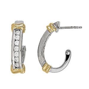 Platinum 0.5ctw Diamond J-Hoop Earrings
