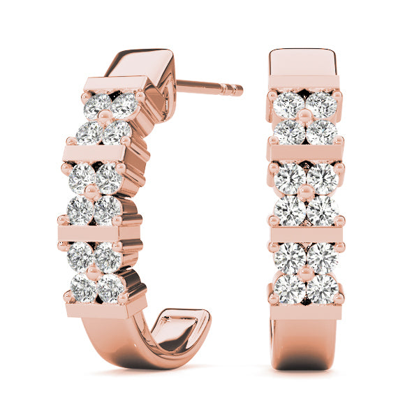 18K Rose Gold Diamond J-Hoop Earrings