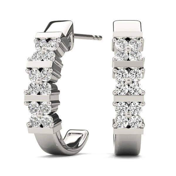 18K White Gold 1/4 CT Diamond J-Hoop Earrings