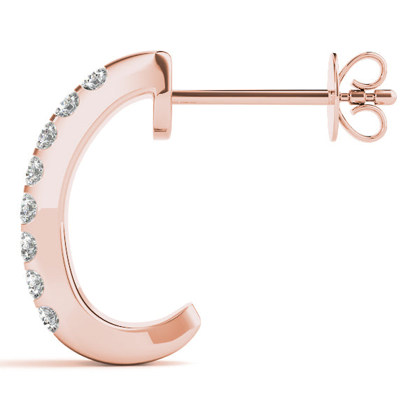 Rose Gold 1/2 CT Diamond J-Hoop Earrings