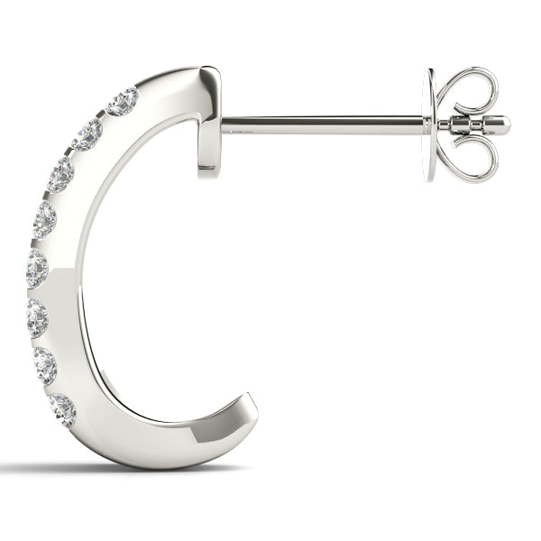 18K White Gold Diamond J-Hoop Earrings - 1/2 ct