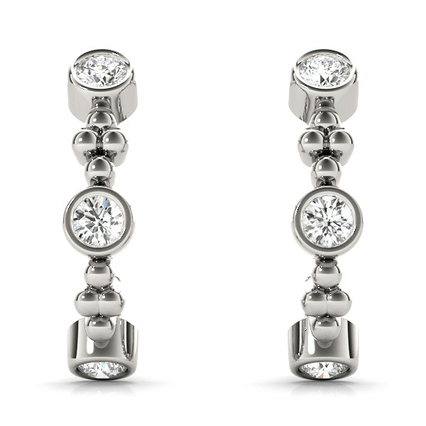 18K White Gold Round Diamond J-Hoop Earrings