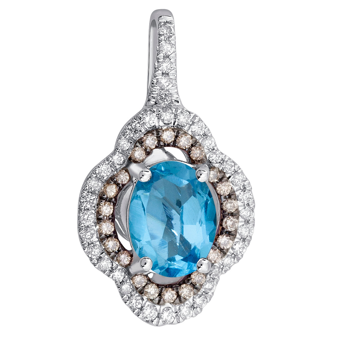 18K 0.28 BROWN Diamond AND BLUE TOPAZ Pendant