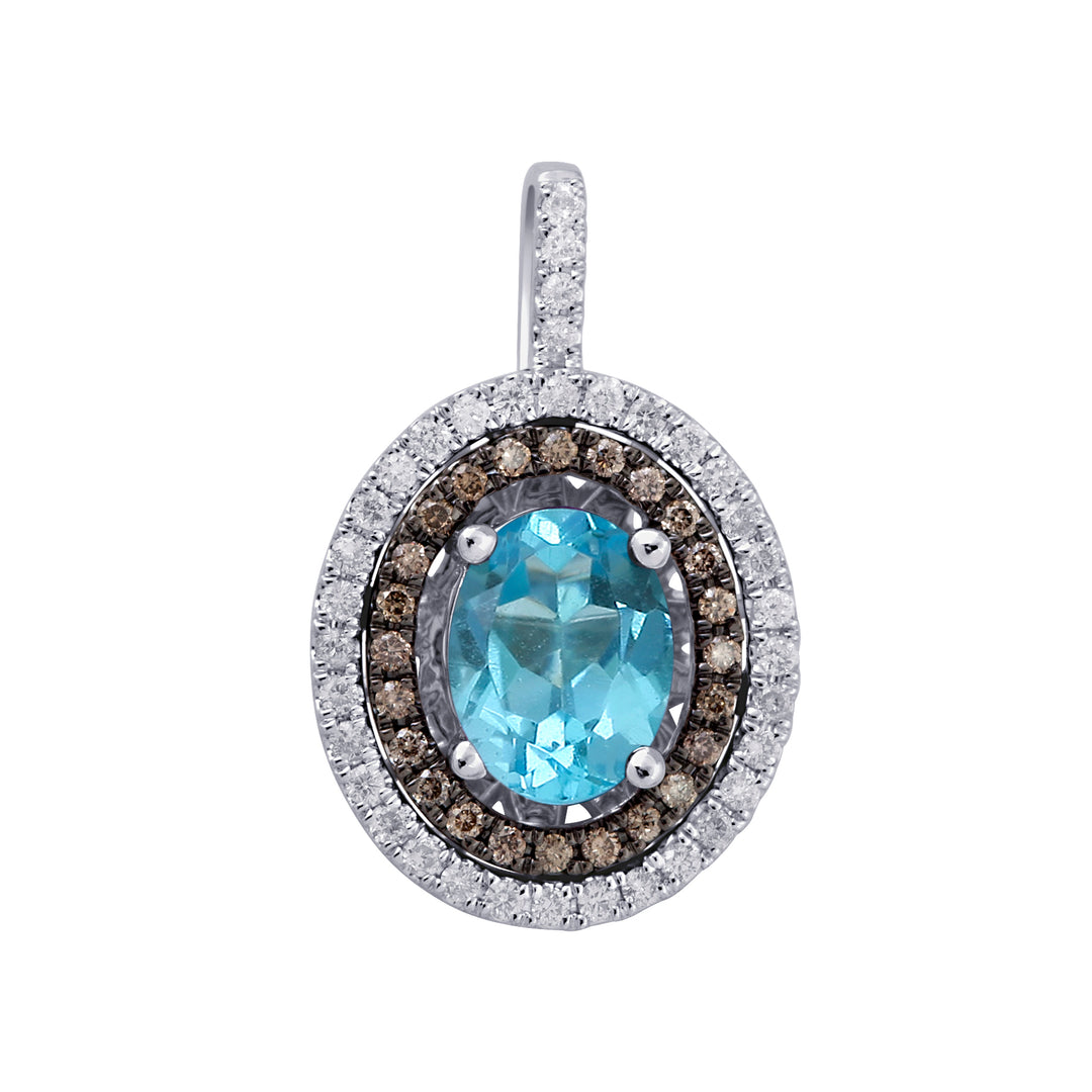 18K 0.30 CT Diamond & BLUE TOPAZ Pendant