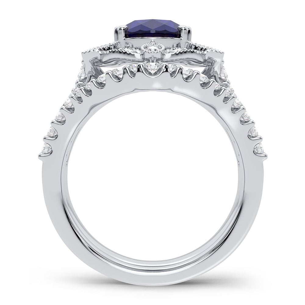 14K 0.90CT Diamond Sapphire Ring