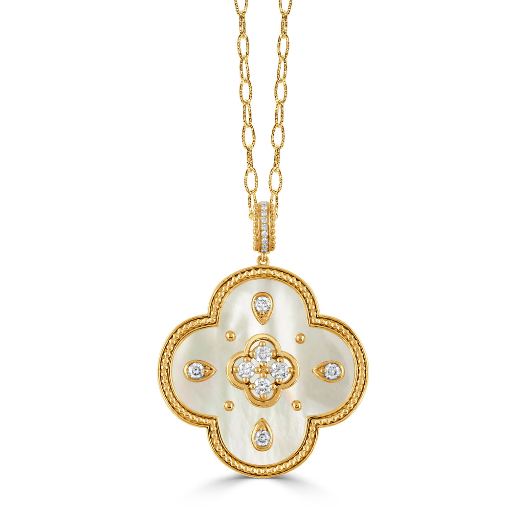 P10670WMP-18K YELLOW GOLD DIAMOND PENDANT WITH WHITE MOTHER OF PEARL