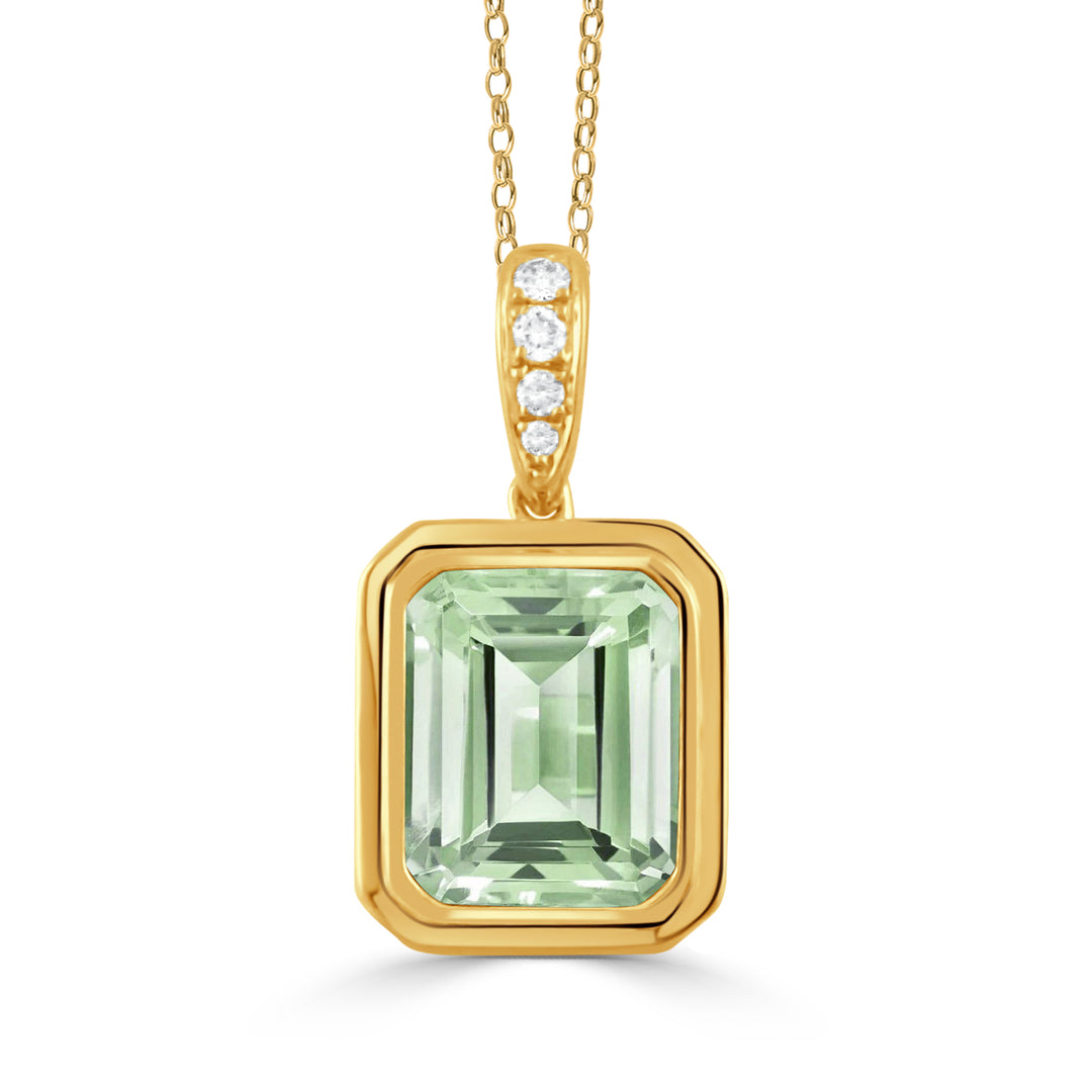 P10724GAM-18K YELLOW GOLD DIAMOND PENDANT WITH GREEN AMETHYST CENTER