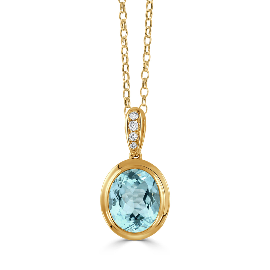 P10726BT-Y-18K YELLOW GOLD DIAMOND PENDANT WITH SKY BLUE TOPAZ CENTER
