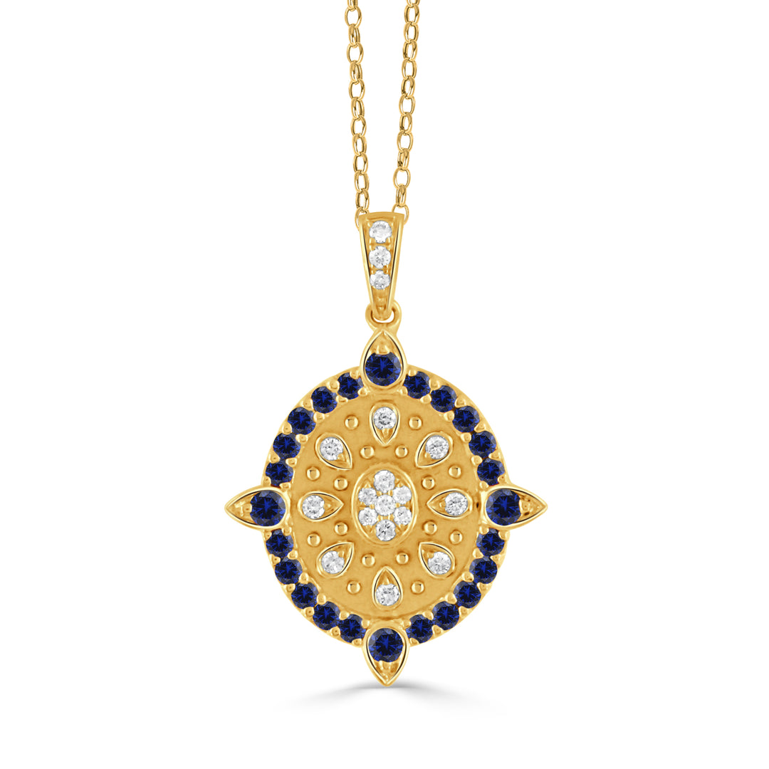 P10935SP-18K YELLOW GOLD DIAMOND AND BLUE SAPPHIRE PENDANT